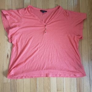Zac & Rachel Woman Henely Top 2X T-Shirt Linen Coastal V-Neck Henley Preppy